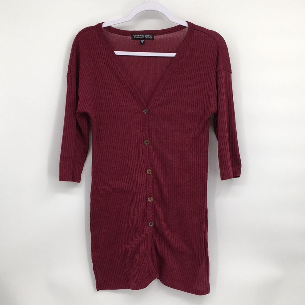 Trixxi Kids Burgundy Sweater Dress Cardigan 3/4 Sleeve Slits girls 16